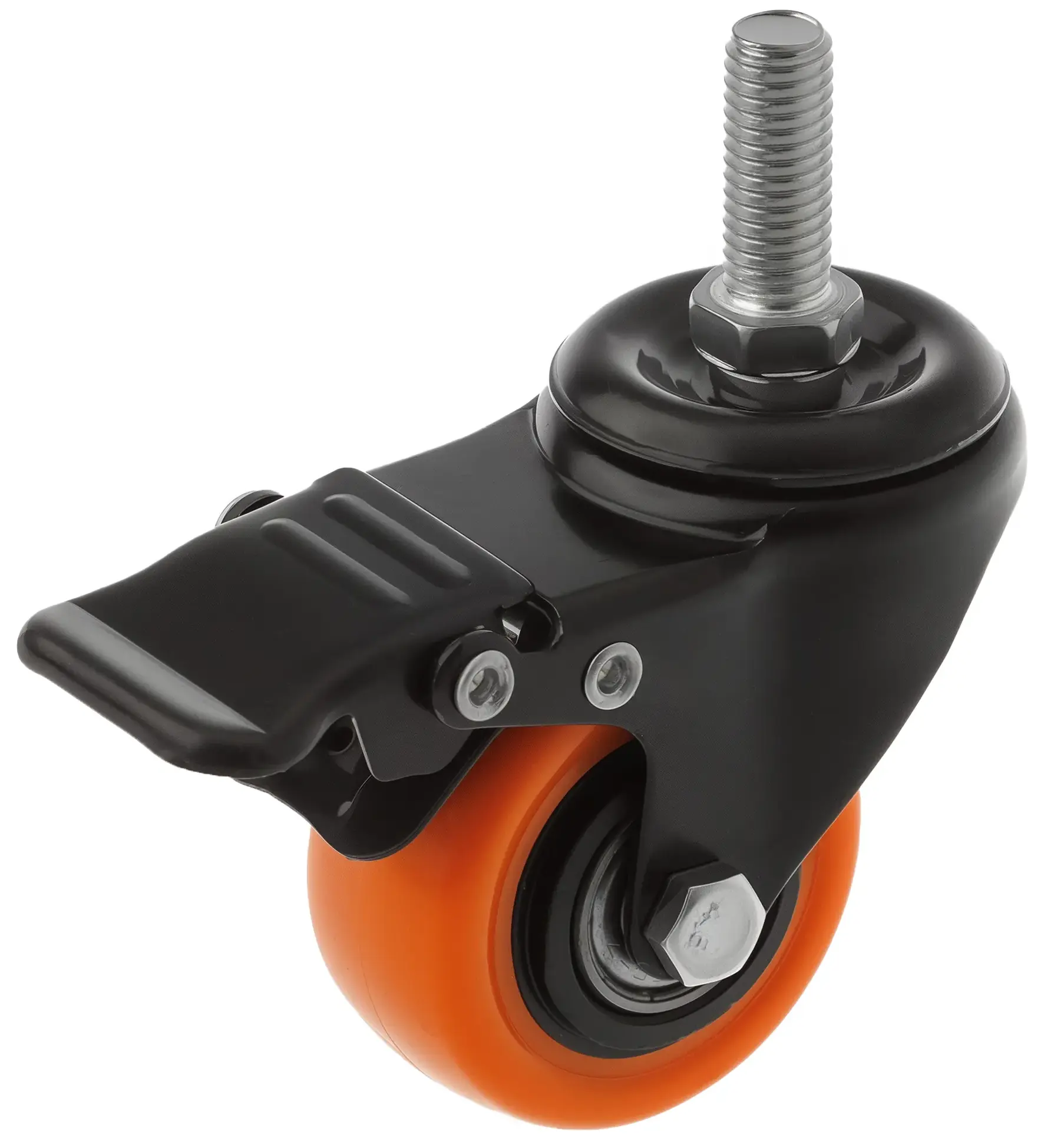 Мебельное оранжевое колесо с тормозом 50 мм (болт 10мм) - SCztb 25o