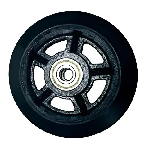 Большегрузное чугунное колесо без крепления 300 мм (черная резина, роликоподшипник) - D 300х50