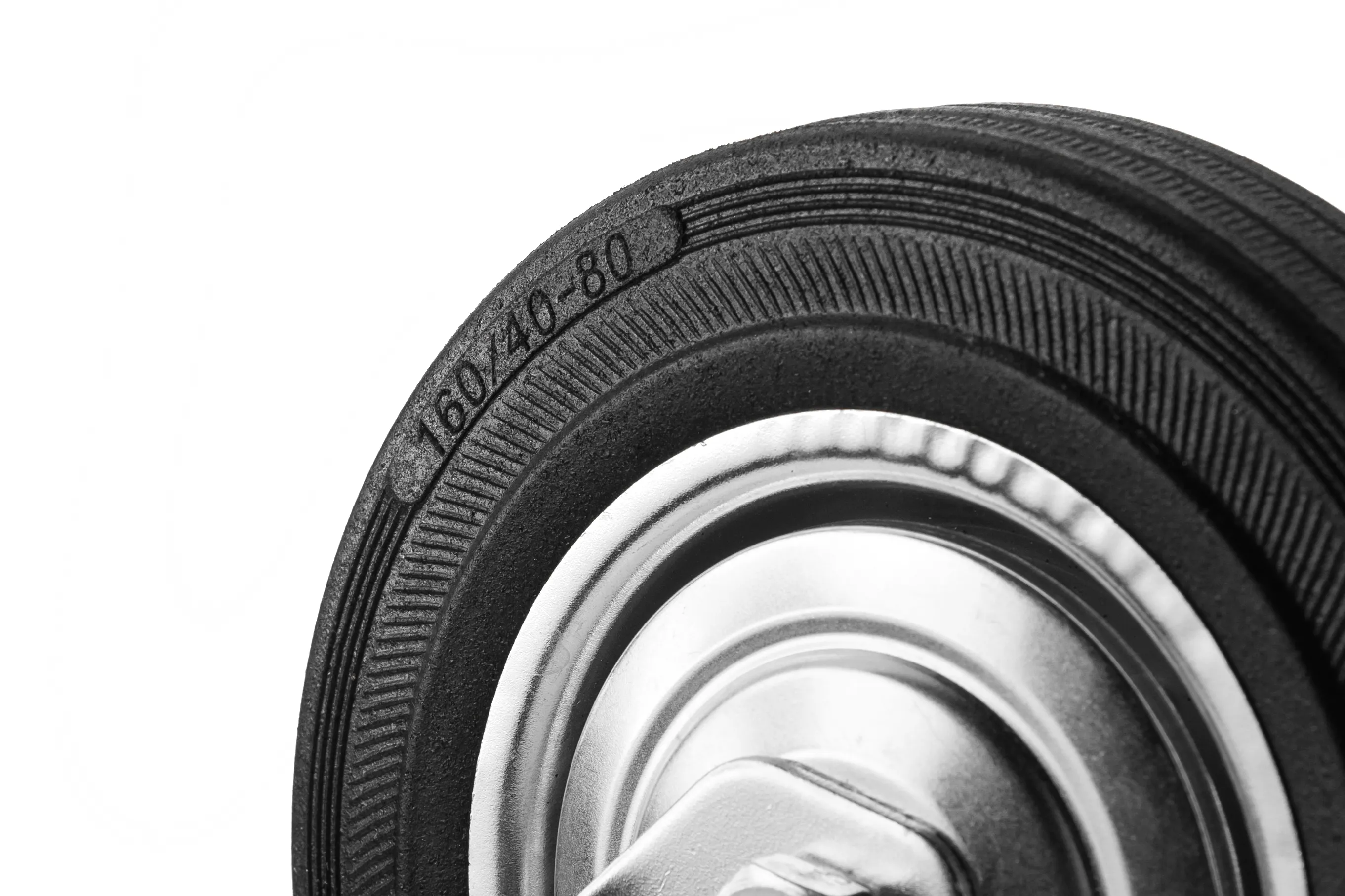 Промышленное колесо, диаметр 160мм, крепление под болт 16 мм, поворотная опора, черная резина, роликовый подшипник - SCh 63